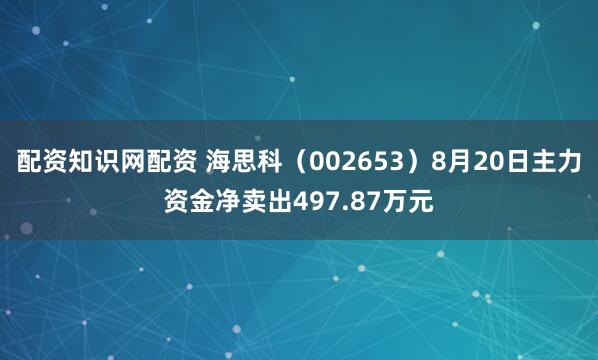 配资知识网配资 海思科（002653）8月20日主力资金净卖出497.87万元